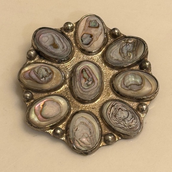 Taxco Jewelry - Sterling Silver .925 & Abalone Shell Brooch Taxco Mexico TE52 Vintage 70s 80s